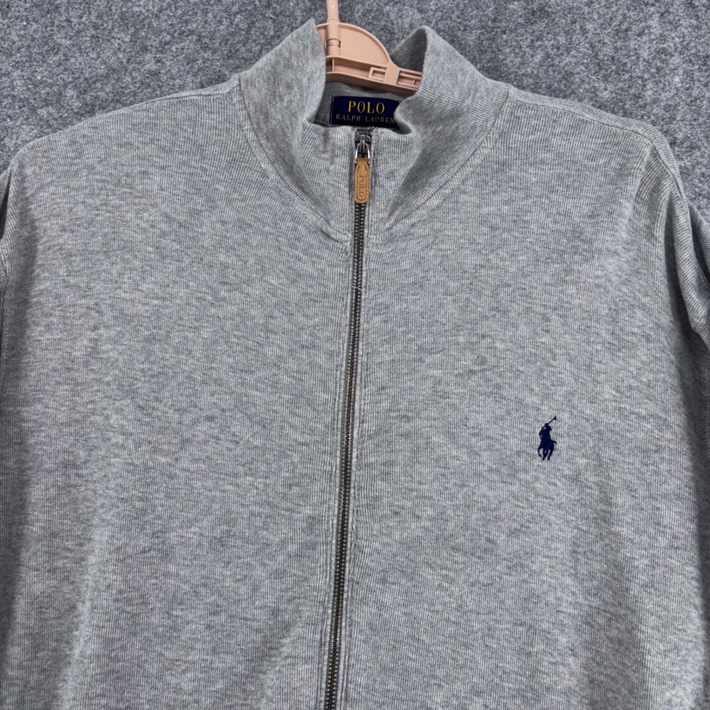 Polo Ralph Lauren Mens Estate Rib Full Zip Jacket Gray Cotton Large Tall LT Prep